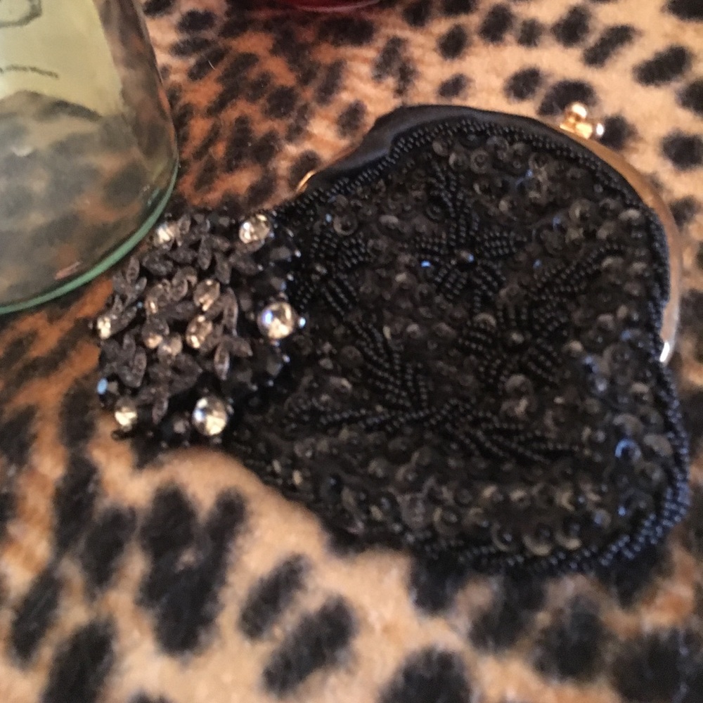 Black Beaded Vintage Brooch and Coin Purse